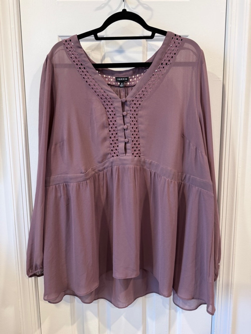 torrid Dusty Mauve Crochet-Trim Peasant Top